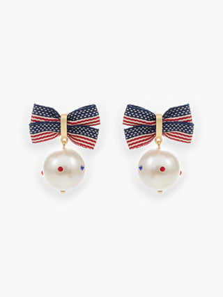 American Flag Ribbon and Pearl Dangle Earrings-Golden Stella-L. Mae Boutique