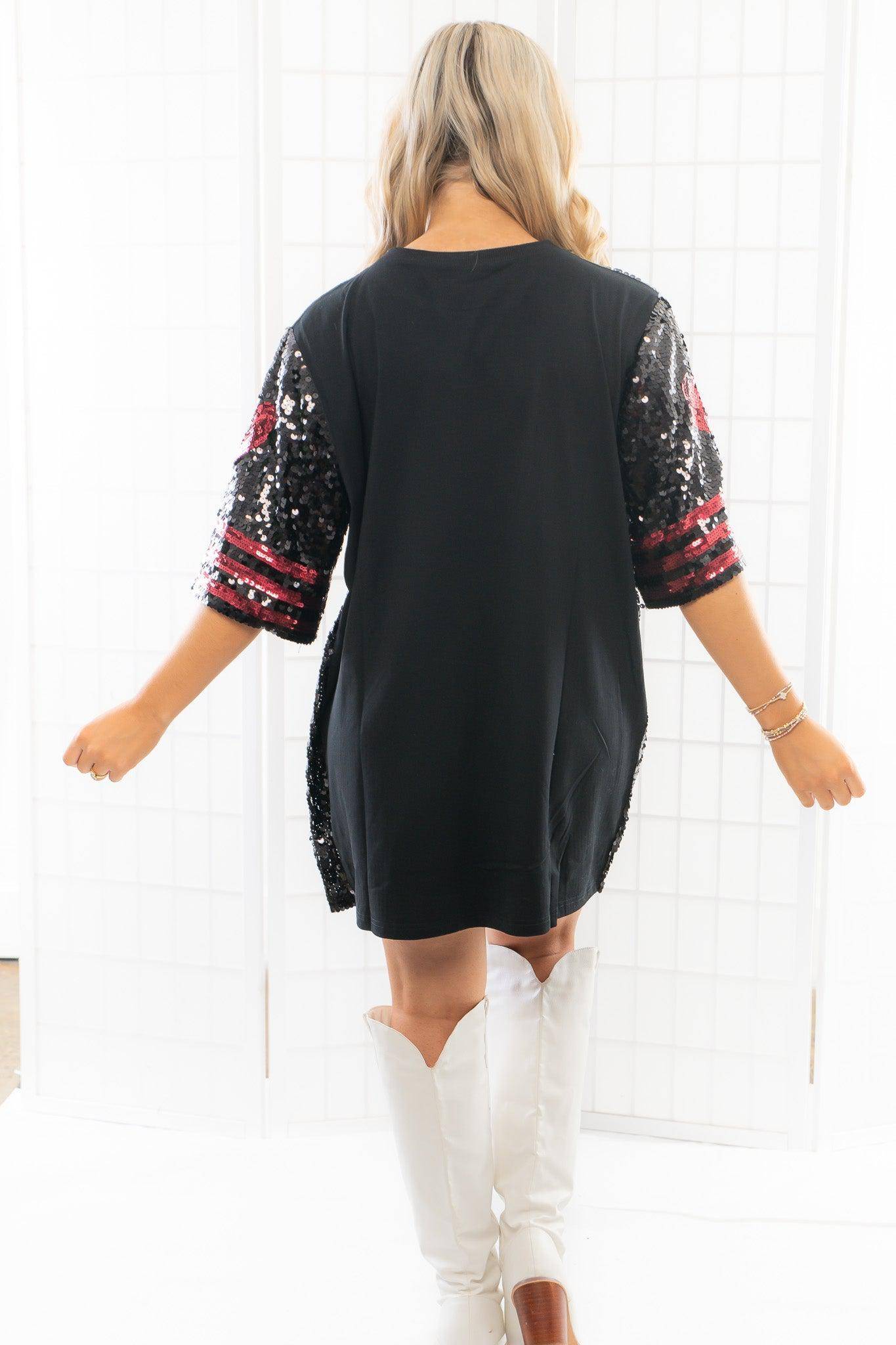 Black & GarnetÊSequin Jersey Dress-Dresses-WHY Dress-L. Mae Boutique & Wild Mabel Clothing