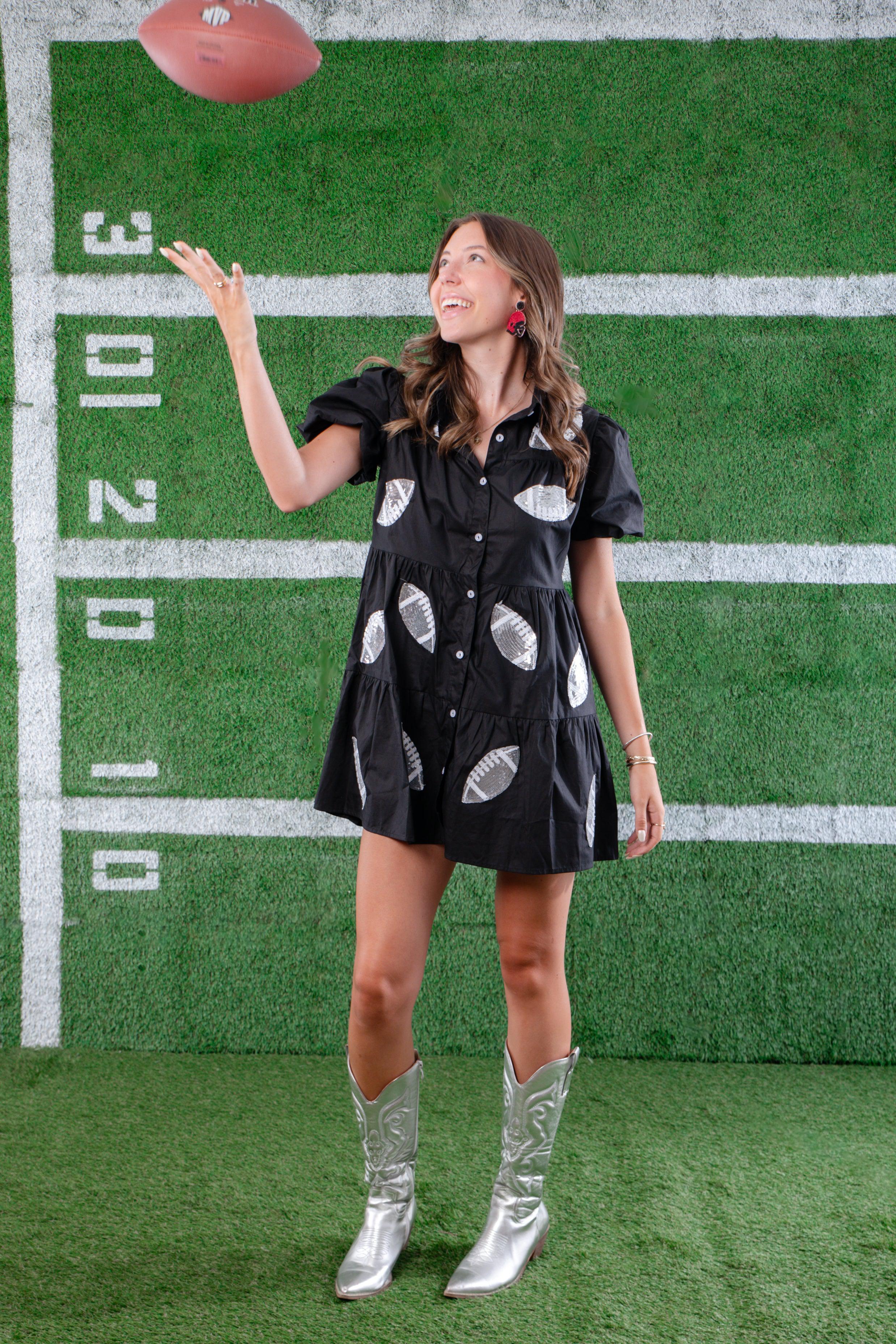 Stand Out on Game Day with the Black Sequin Football Dress L. Mae Boutique Stand Out on Game Day with the Black Sequin Football Dress L. Mae Boutique
