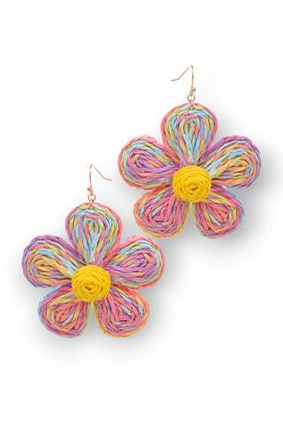 Bohemian Daisy Multi Color Raffia Earrings-Golden Stella-L. Mae Boutique