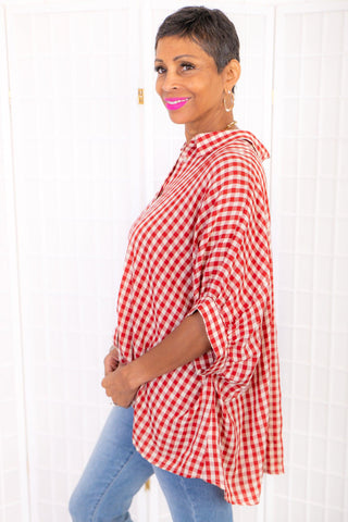 Breaking Free Maroon Gingham Button Down Top-day + moon-L. Mae Boutique