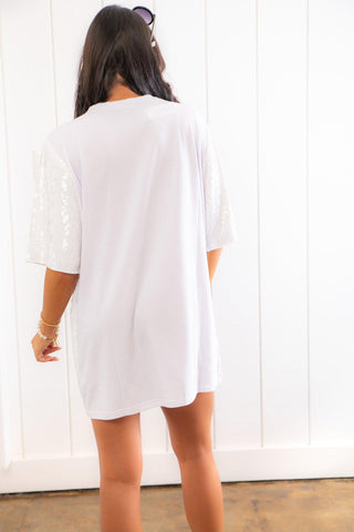 Bride to Be White Sequin Mini Dress-WHY Dress-L. Mae Boutique