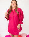 Bright and Berry Pink Pleated Sleeve Mini Dress-Dresses-Sincerely Ours-L. Mae Boutique & Wild Mabel Clothing