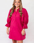Bright and Berry Pink Pleated Sleeve Mini Dress-Dresses-Sincerely Ours-L. Mae Boutique & Wild Mabel Clothing
