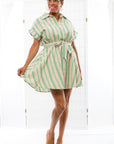 Brooklyn Baby Green Striped Tie Waist Shirt Dress-Dresses-BaeVely-L. Mae Boutique & Wild Mabel Clothing