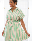 Brooklyn Baby Green Striped Tie Waist Shirt Dress-Dresses-BaeVely-L. Mae Boutique & Wild Mabel Clothing