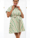 Brooklyn Baby Green Striped Tie Waist Shirt Dress-Dresses-BaeVely-L. Mae Boutique & Wild Mabel Clothing