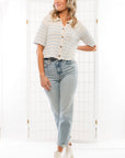 Camari Natural Blue Striped Knit Collared Cardigan-Tops-By Together-L. Mae Boutique & Wild Mabel Clothing
