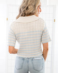 Camari Natural Blue Striped Knit Collared Cardigan-Tops-By Together-L. Mae Boutique & Wild Mabel Clothing