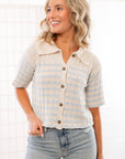 Camari Natural Blue Striped Knit Collared Cardigan-Tops-By Together-L. Mae Boutique & Wild Mabel Clothing