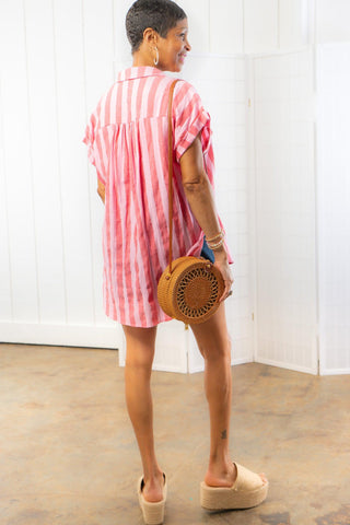 Candy Stripe Pink Faded Short Sleeve Top-Mustard Seed-L. Mae Boutique