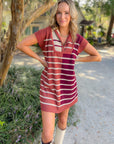 Care to Contrast Chestnut Striped Knit Dress-Dresses-Entro-L. Mae Boutique & Wild Mabel Clothing