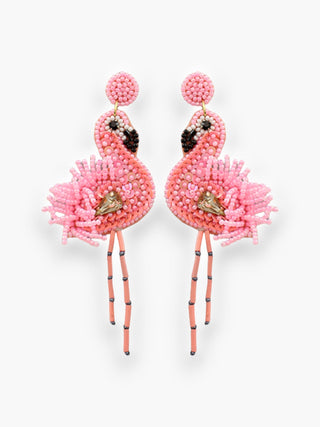 Cha Cha Pink Flamingo Beaded Earrings-Golden Stella-L. Mae Boutique