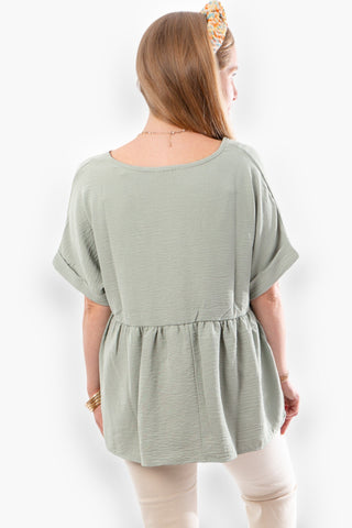 Change In The Air Sage Babydoll Short Sleeve Top-Entro-L. Mae Boutique