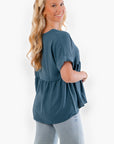 Chants Up Teal Short Sleeve Top-Tops-Entro-L. Mae Boutique & Wild Mabel Clothing