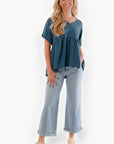 Chants Up Teal Short Sleeve Top-Tops-Entro-L. Mae Boutique & Wild Mabel Clothing