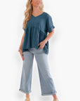Chants Up Teal Short Sleeve Top-Tops-Entro-L. Mae Boutique & Wild Mabel Clothing
