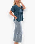 Chants Up Teal Short Sleeve Top-Tops-Entro-L. Mae Boutique & Wild Mabel Clothing