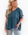Chants Up Teal Short Sleeve Top-Tops-Entro-L. Mae Boutique & Wild Mabel Clothing
