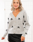 Claire Gray & Black Bow Cardigan-Tops-BiBi-L. Mae Boutique & Wild Mabel Clothing