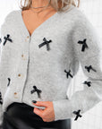 Claire Gray & Black Bow Cardigan-Tops-BiBi-L. Mae Boutique & Wild Mabel Clothing