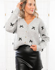 Claire Gray & Black Bow Cardigan-Tops-BiBi-L. Mae Boutique & Wild Mabel Clothing
