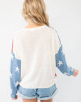 Back view of All America Red, White & Blue Flag Sweater - Patriotic Knit for Summer showing lightweight knit texture and relaxed fit.