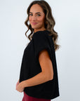 Neutral short sleeve knit top perfect for University of Georgia fans, black short sleeve top for fall workwear