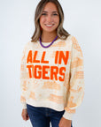 Fleece lined Clemson sweatshirt perfect for game day, sweatshirt with clemson toile print, sweatshirt with "all in tigers' lettering