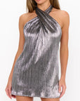 Show Me Your Mumu Pleated Silver Jasmine Tie Mini Dress