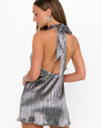 Show Me Your Mumu Pleated Silver Jasmine Tie Mini Dress