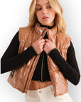 Cozy Up Quilted Puffer Zip Crop Vest-Outerwear-Blue B-L. Mae Boutique & Wild Mabel Clothing