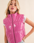 Cozy Up Quilted Puffer Zip Crop Vest-Outerwear-Blue B-L. Mae Boutique & Wild Mabel Clothing