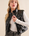Cozy Up Quilted Puffer Zip Crop Vest-Outerwear-Blue B-L. Mae Boutique & Wild Mabel Clothing
