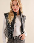 Cozy Up Quilted Puffer Zip Crop Vest-Outerwear-Blue B-L. Mae Boutique & Wild Mabel Clothing