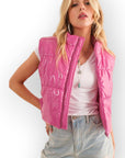 Cozy Up Quilted Puffer Zip Crop Vest-Outerwear-Blue B-L. Mae Boutique & Wild Mabel Clothing