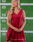 Crimson and White Tie Shoulder Mini Dress-Dresses-Entro-L. Mae Boutique & Wild Mabel Clothing