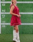 Crimson and White Tie Shoulder Mini Dress-Dresses-Entro-L. Mae Boutique & Wild Mabel Clothing