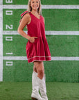Crimson and White Tie Shoulder Mini Dress-Dresses-Entro-L. Mae Boutique & Wild Mabel Clothing