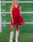 Crimson and White Tie Shoulder Mini Dress-Dresses-Entro-L. Mae Boutique & Wild Mabel Clothing