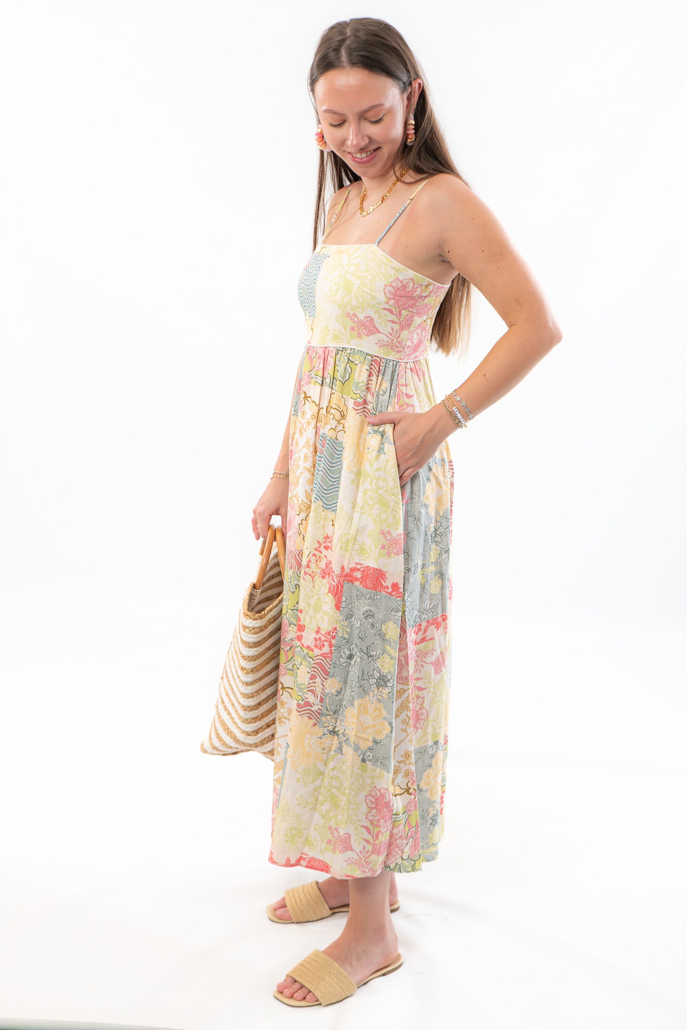 MinkPink Aurora Strappy Patchwork Midi Dress