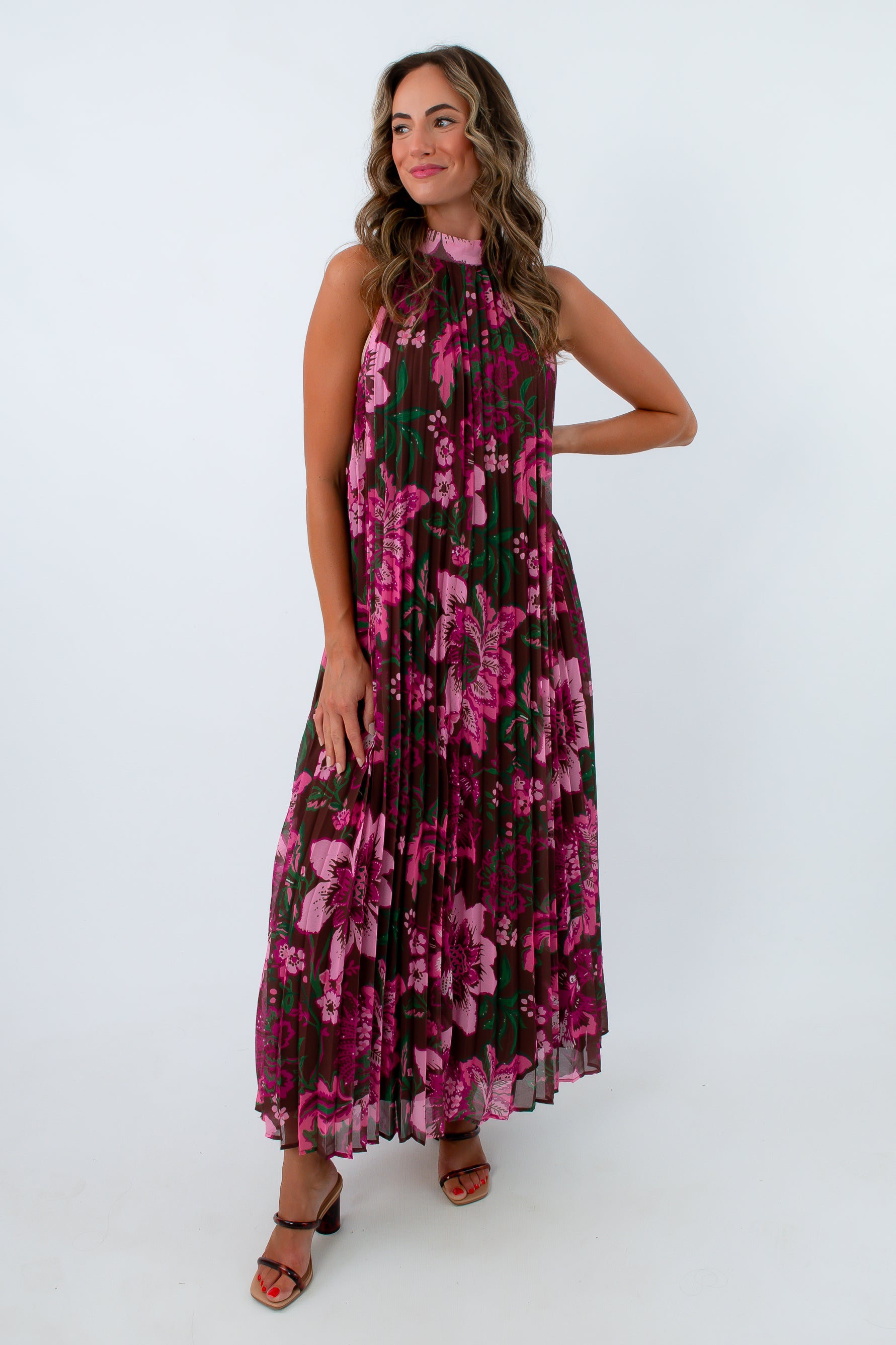 Lovestory Floral Pleated Maxi Dress