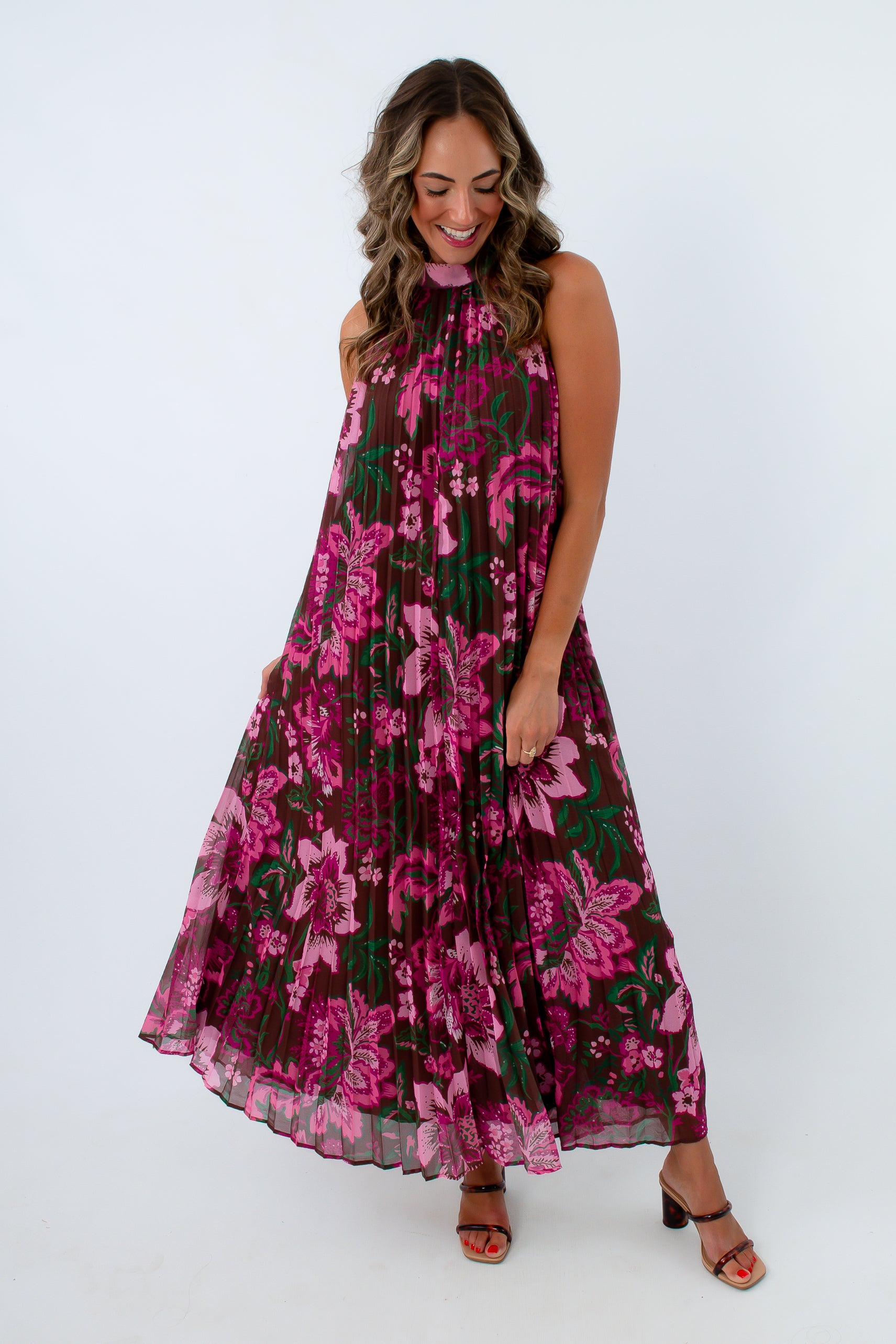 Lovestory Floral Pleated Maxi Dress