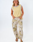 fruit printed barrel jean with bananas