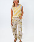 Free People Go Bananas Good Luck Printed Barrel Jean