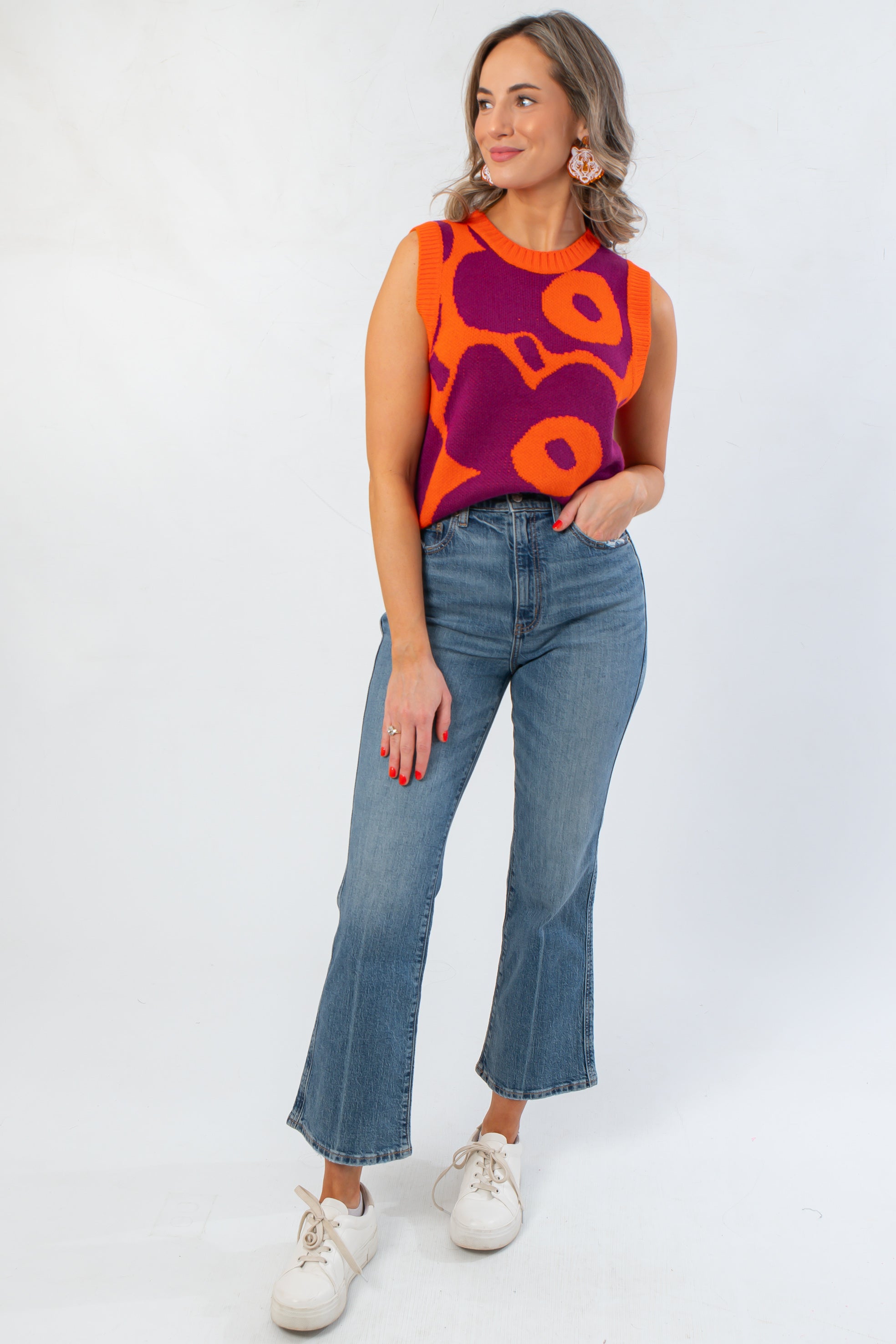 Garden Flower Orange & Magenta Sleeveless Sweater