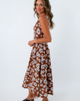 Dresses for fall, brown midi dress, fall workwear, fall dresses for work, floral dresses for work