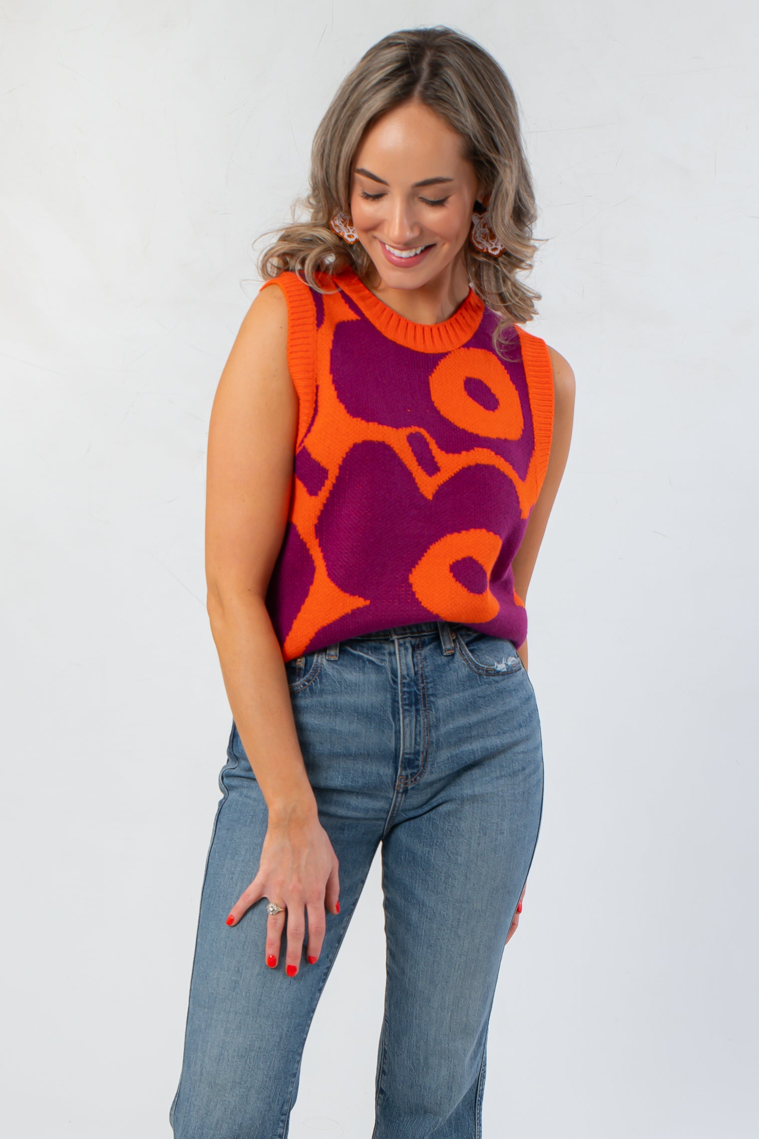 Garden Flower Orange & Magenta Sleeveless Sweater