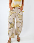 banana printed barrel jean