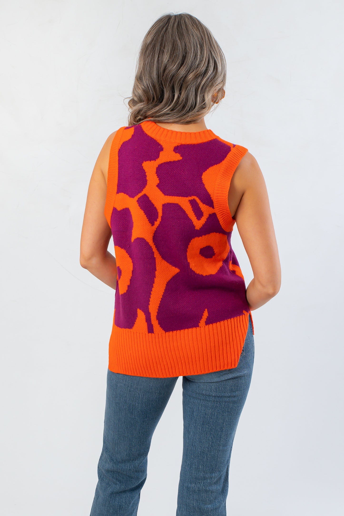 Garden Flower Orange & Magenta Sleeveless Sweater
